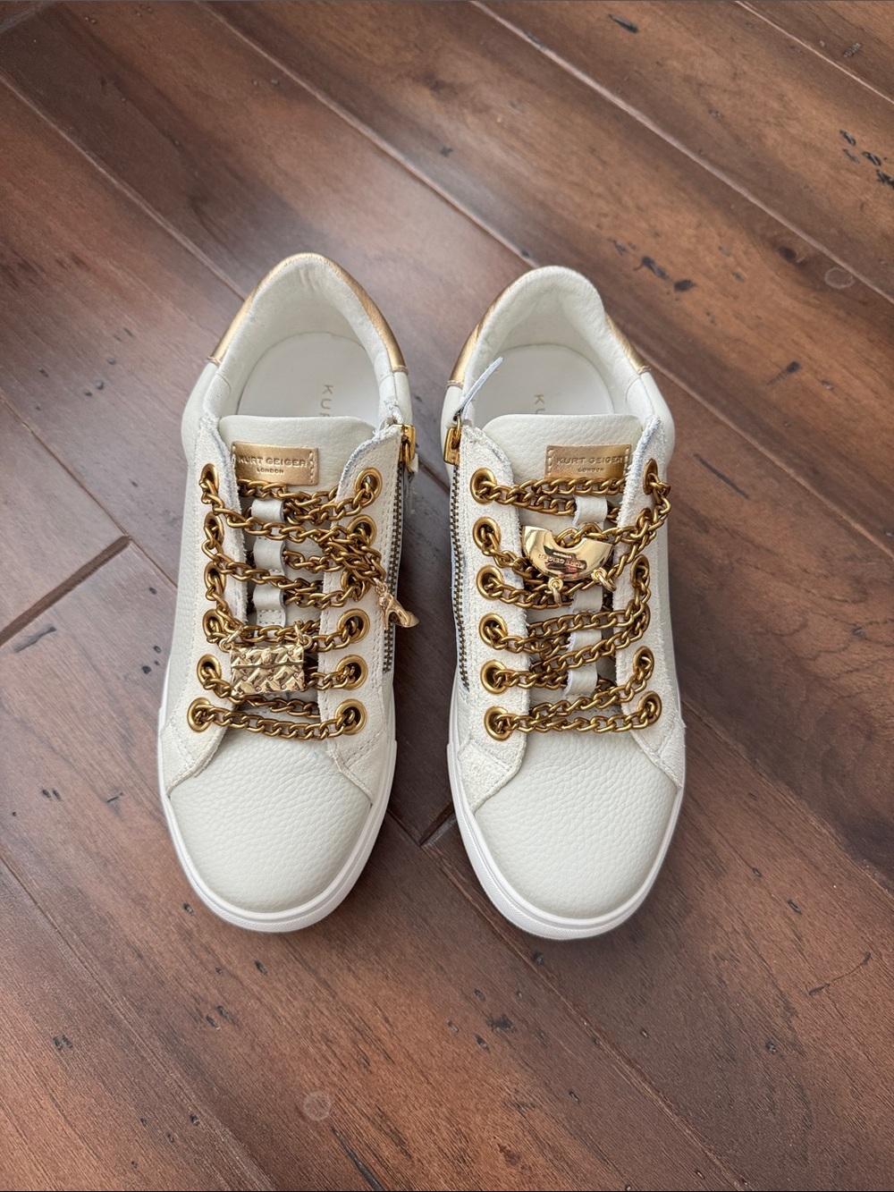 Kurt Geiger Leather Women’s Sneakers with Gold Chain Trim